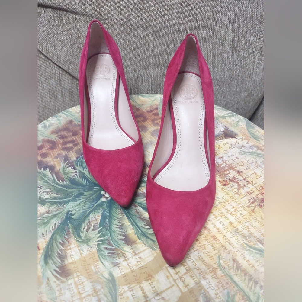 Tory Burch Red Suede Pointed-Toe Pump Classic High Heels Size 7M - Picture 13 of 14